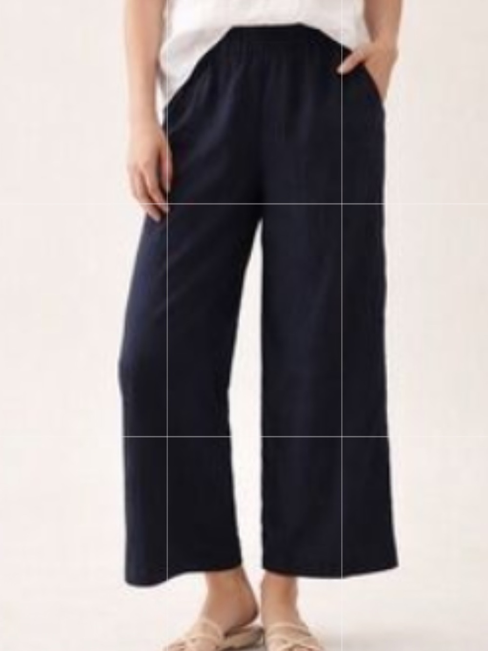 Eileen Fisher Waffle Weave Pull On Pants Navy Sz XL Pockets Cotton